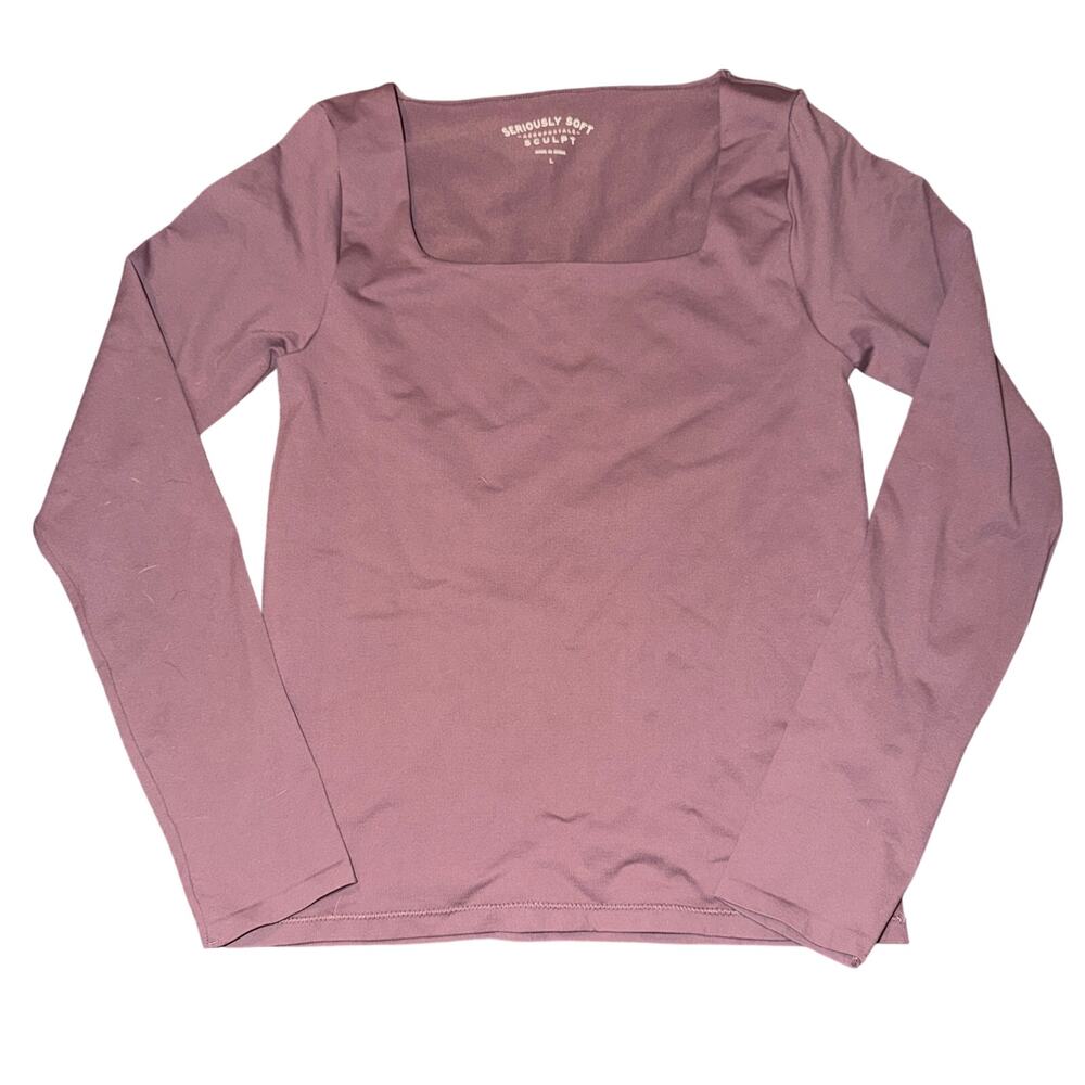 Aeropostale Seriously Soft Sculpt Long Sleeve Top Women's Sz L Mauve Square Neck